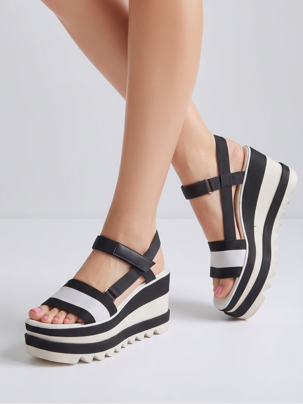 Stella McCartney Black Elastic Strap Platform Sandals 38